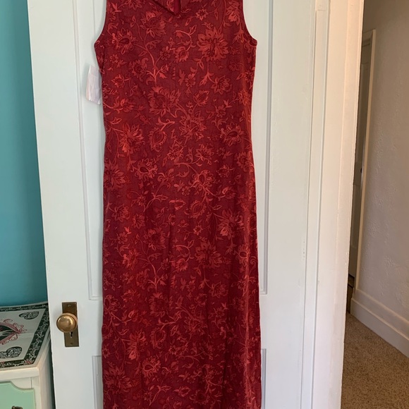 NWT Coldwater Creek Elegant Red Floral Linen Blend Dress - Picture 6 of 6